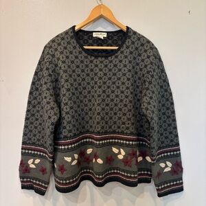 Vintage Eddie Bauer Sherland Wool Leaf Flowers Sweater Women’s Size XL